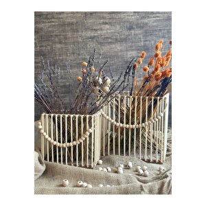 2'li Dikdörtgen Bambu Çubuk Fener Mumluk Seti / Ahşap Fener Şamdan