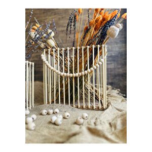 2'li Dikdörtgen Bambu Çubuk Fener Mumluk Seti / Ahşap Fener Şamdan