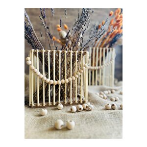 2'li Dikdörtgen Bambu Çubuk Fener Mumluk Seti / Ahşap Fener Şamdan