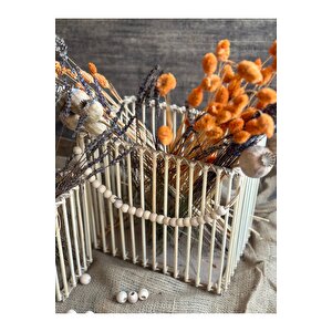 2'li Dikdörtgen Bambu Çubuk Fener Mumluk Seti / Ahşap Fener Şamdan