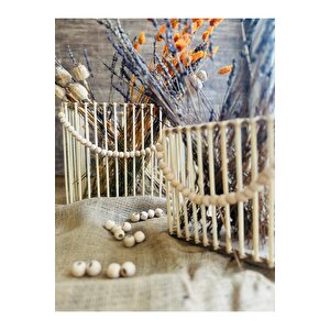 2'li Dikdörtgen Bambu Çubuk Fener Mumluk Seti / Ahşap Fener Şamdan