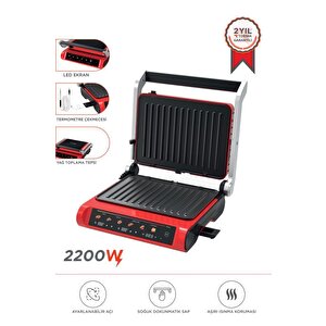 Tost Makinesi 2200w Dijital Ekranlı Çıkarılabilir Plakalı Izgara Makinesi Tg Pro1000 Siyah Kırmızı