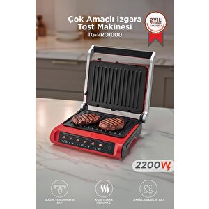 Tost Makinesi 2200w Dijital Ekranlı Çıkarılabilir Plakalı Izgara Makinesi Tg Pro1000 Siyah Kırmızı