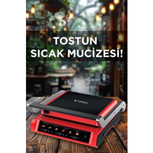 Tost Makinesi 2200w Dijital Ekranlı Çıkarılabilir Plakalı Izgara Makinesi Tg Pro1000 Siyah Kırmızı