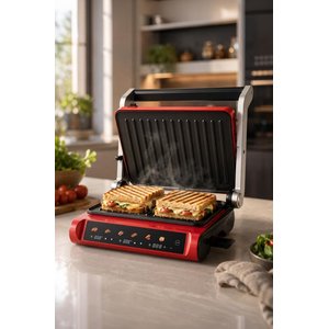 Tost Makinesi 2200w Dijital Ekranlı Çıkarılabilir Plakalı Izgara Makinesi Tg Pro1000 Siyah Kırmızı