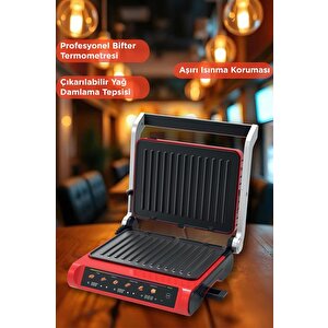 Tost Makinesi 2200w Dijital Ekranlı Çıkarılabilir Plakalı Izgara Makinesi Tg Pro1000 Siyah Kırmızı