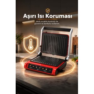 Tost Makinesi 2200w Dijital Ekranlı Çıkarılabilir Plakalı Izgara Makinesi Tg Pro1000 Siyah Kırmızı