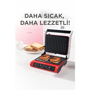 Tost Makinesi 2200w Dijital Ekranlı Çıkarılabilir Plakalı Izgara Makinesi Tg Pro1000 Siyah Kırmızı