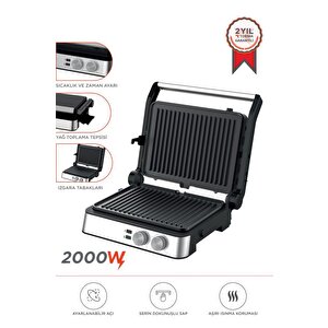 Tost Makinesi 2000w Paslanmaz Çelik Çıkarılabilir Plakalı Izgara Makinesi Tg Pro300 Siyah Gümüş