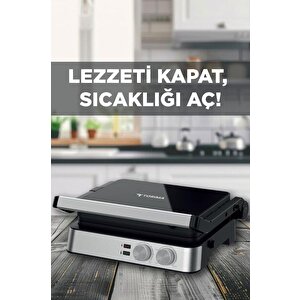 Tost Makinesi 2000w Paslanmaz Çelik Çıkarılabilir Plakalı Izgara Makinesi Tg Pro300 Siyah Gümüş