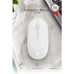 Mouse Çift Modlu Sessiz Kablosuz Fare Tm16 Beyaz