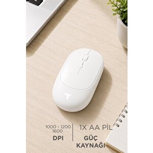 Mouse Çift Modlu Sessiz Kablosuz Fare Tm16 Beyaz