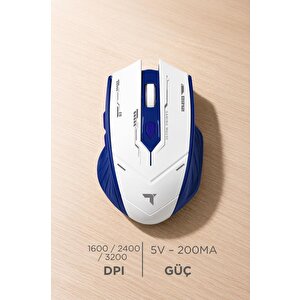 Mouse Çift Modlu Sessiz Kablosuz Oyuncu Fare Tm20 Beyaz Mavi