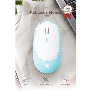 Mouse Çift Modlu Sessiz Kablosuz Fare Tm16 Mavi