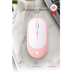Mouse Çift Modlu Sessiz Kablosuz Fare Tm16 Pembe