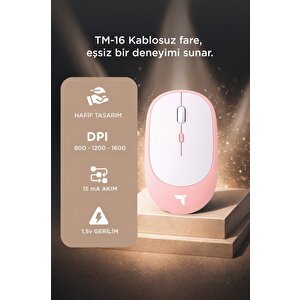 Mouse Çift Modlu Sessiz Kablosuz Fare Tm16 Pembe