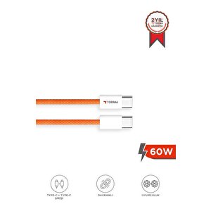 Şarj Kablosu Type-c To Type-c Hızlı Şarj Ve Data Kablo U25 Turuncu