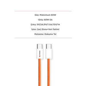 Şarj Kablosu Type-c To Type-c Hızlı Şarj Ve Data Kablo U25 Turuncu
