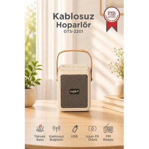 Bluetooth Speaker Kablosuz Hoparlör  Usb Girişli Şarjlı Hoparlör Gts-2201 Bej