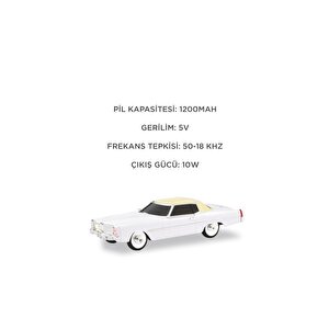 Bluetooth Hoparlör Retro Klasik Araba Tasarımlı 10w Fm Usb Tws  Speaker D83 Beyaz