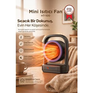 Mini Isıtıcı Fan Taşınabilir Sessiz Hızlı Isıtma 500w Kompakt Isıtıcı Ht100 Siyah