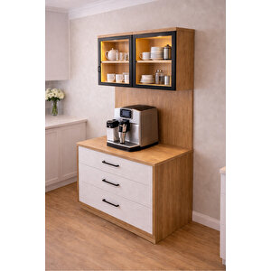 Vitrinli Ünite, Liveo Kahve Köşesi, Çok Amaçlı Çekmeceli Camlı Kahve Ünitesi