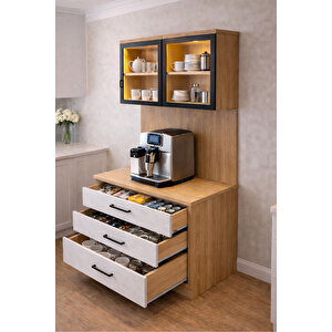 Vitrinli Ünite, Liveo Kahve Köşesi, Çok Amaçlı Çekmeceli Camlı Kahve Ünitesi