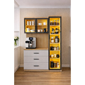 Vitrinli Ünite, Liveo Kahve Köşesi + Çok Amaçlı Raflı Tek Kapaklı Dolap