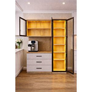 Vitrinli Ünite, Liveo Kahve Köşesi + Çok Amaçlı Raflı Tek Kapaklı Dolap