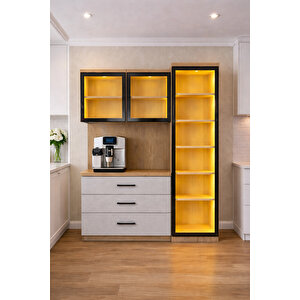 Vitrinli Ünite, Liveo Kahve Köşesi + Çok Amaçlı Raflı Tek Kapaklı Dolap