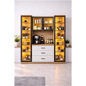 Vitrinli Ünite, Liveo Kahve Köşesi + Çok Amaçlı Raflı İki Kapaklı Dolap