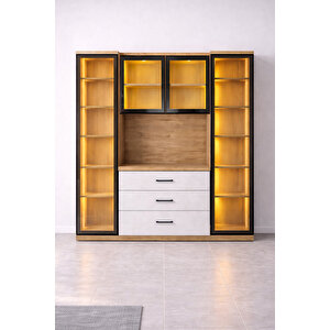 Vitrinli Ünite, Liveo Kahve Köşesi + Çok Amaçlı Raflı İki Kapaklı Dolap