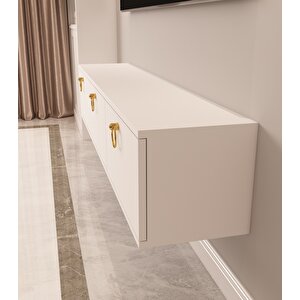 Max 150 Cm Duvara Monte Tv Sehpası Beyaz Beyaz