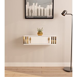 Lena 70cm Duvara Monte , Kapaklı, Modern Dresuar Beyaz-Altın Beyaz-Altın