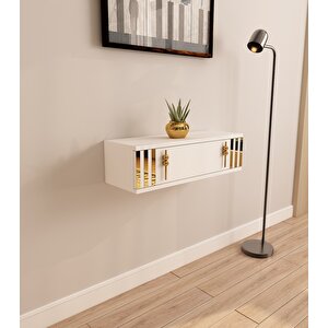 Lena 70cm Duvara Monte , Kapaklı, Modern Dresuar Beyaz-Altın Beyaz-Altın