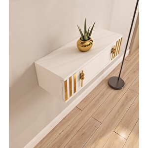 Lena 70cm Duvara Monte , Kapaklı, Modern Dresuar Beyaz-Altın