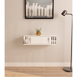 Lena 70cm Duvara Monte , Kapaklı, Modern Dresuar Beyaz-Gümüş Beyaz-Gümüş