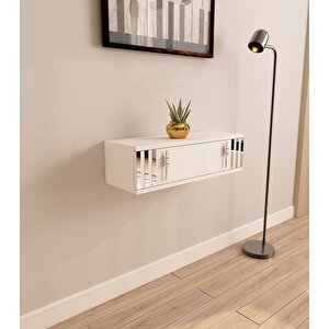 Lena 70cm Duvara Monte , Kapaklı, Modern Dresuar Beyaz-Gümüş Beyaz-Gümüş