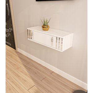 Lena 70cm Duvara Monte , Kapaklı, Modern Dresuar Beyaz-Gümüş Beyaz-Gümüş