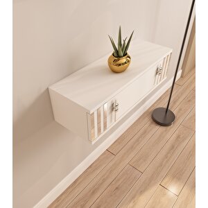 Lena 70cm Duvara Monte , Kapaklı, Modern Dresuar Beyaz-Gümüş