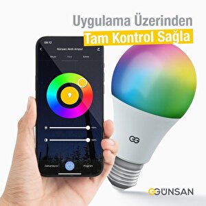 Günsan Akıllı Wifi Led Ampul Rgb Çok Renkli Sesli Komut & Tuya & Smart Life Uyumlu (9w 2700k-6500k)