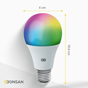 Günsan Akıllı Wifi Led Ampul Rgb Çok Renkli Sesli Komut & Tuya & Smart Life Uyumlu (9w 2700k-6500k)