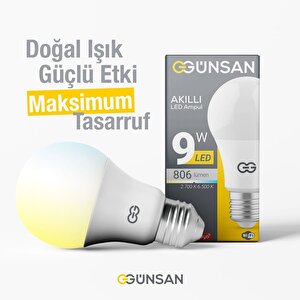 Günsan Akıllı Wifi Led Ampul Beyaz Işık Sesli Komut & Tuya & Smart Life Uyumlu (9w 2700k-6500k )