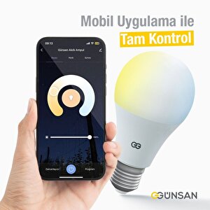 Günsan Akıllı Wifi Led Ampul Beyaz Işık Sesli Komut & Tuya & Smart Life Uyumlu (9w 2700k-6500k )