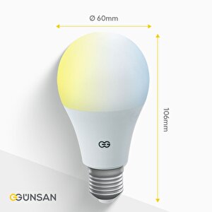 Günsan Akıllı Wifi Led Ampul Beyaz Işık Sesli Komut & Tuya & Smart Life Uyumlu (9w 2700k-6500k )