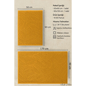 Banyo & Yüz Havlusu Seti Dokulu %100 Pamuk 90x150 + 50x90 Cm – Foliva Hardal