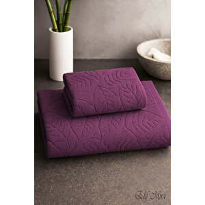 Banyo & Yüz Havlusu Seti Dokulu %100 Pamuk 90x150 + 50x90 Cm – Foliva Mor Mor