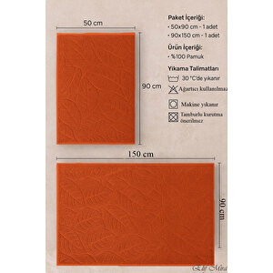 Banyo & Yüz Havlusu Seti Dokulu %100 Pamuk 90x150 + 50x90 Cm – Foliva Turuncu Turuncu