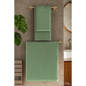 Banyo & Yüz Havlusu Seti Dokulu %100 Pamuk 90x150 + 50x90 Cm – Foliva Yeşil Koyu Yeşil