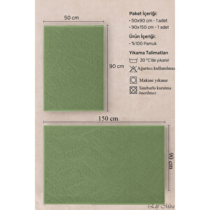 Banyo & Yüz Havlusu Seti Dokulu %100 Pamuk 90x150 + 50x90 Cm – Foliva Yeşil Koyu Yeşil